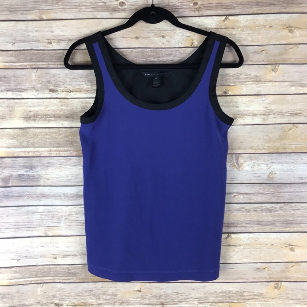 Marc By Marc Jacobs Top Womens XS Purple Crepe Mesh Tank Sleeveless Scoop Neck